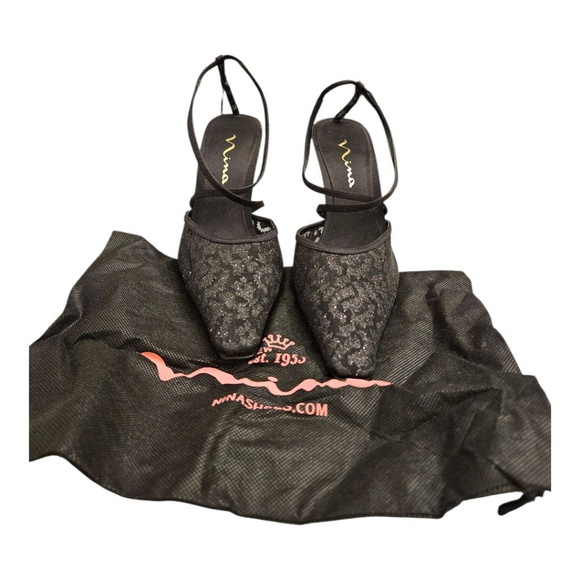 Women's Nina Slingback Heels Black Glitter Lace Size 8.5M - Picture 2 of 7